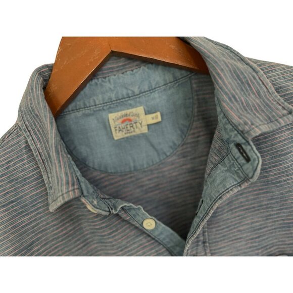 Faherty Brand Indigo Polo Shirt Denim Details Front Pocket Heather Blue - Med - Picture 6 of 7